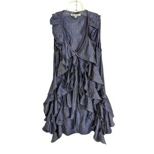 Zokai Blouse Purple Womens M NEW Ruffle Tiered Front Sleeveless Coquette Shimmer